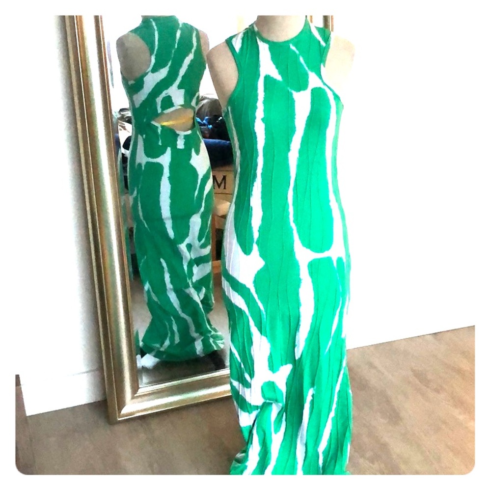 Long green white sexy dress